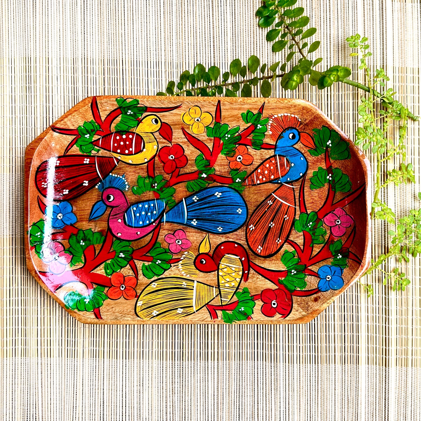 Vibrant Birds Cornered Square Tray