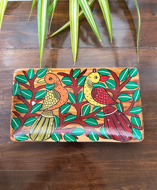 Wooden Hand painted Bird tray